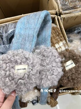 2025韩国ins羊羔绒保暖耳罩女时尚 格纹厚实防风绑带耳包百搭耳暖