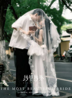 韩式蕾丝头纱新娘2025新款长款拖尾跟妆造型旅拍摄影写真拍照道具