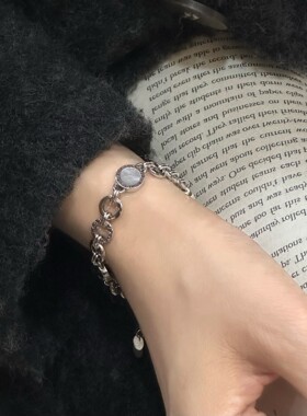S925纯银天然贝壳罗马数字手链项链双面黑玛瑙百搭高级感轻奢饰品