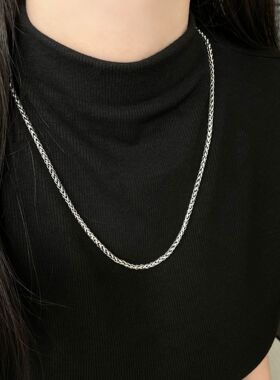 s925纯银复古麻绳潮男项链做旧泰银简约龙骨链女长款毛衣链子配链