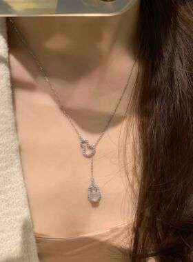 银贝福禄双环葫芦S925纯银项链女新中式国潮白玉髓ins气质锁骨链
