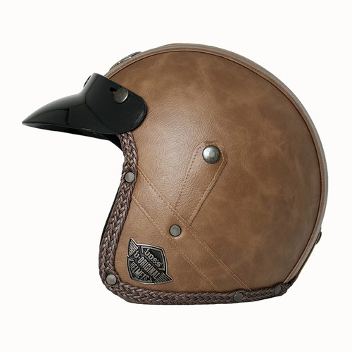 VOSS皮面3/4复古头盔男女四季踏板摩托电动车骑行安全大码头盔 - 图1