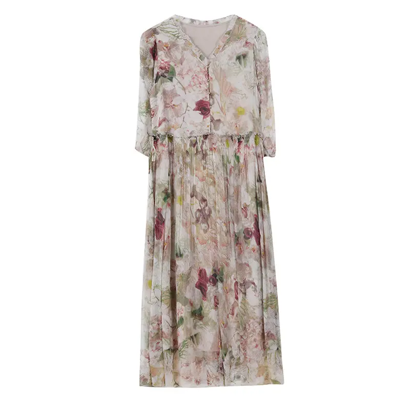 品牌真丝连衣裙女夏2025年新款妈妈气质修身显瘦桑蚕丝裙子 - 图3