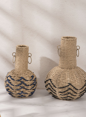 手工编织纸绳材质装饰花瓶室内干花仿真花装饰花瓶家居创意摆件