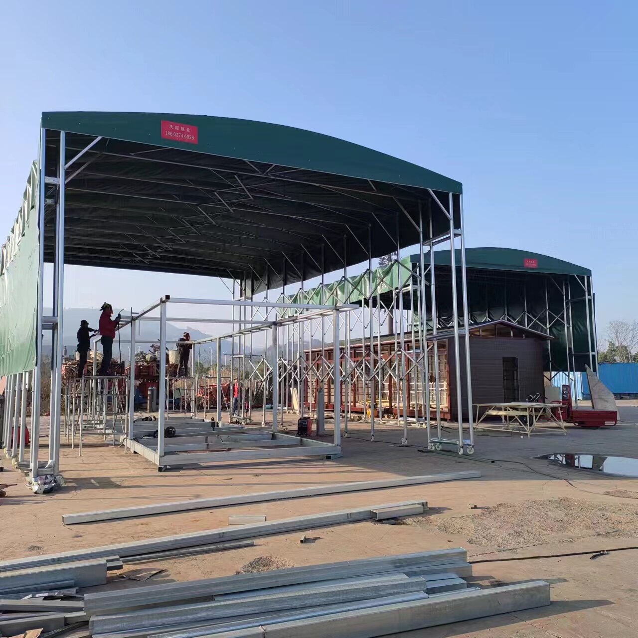 定做户外移动推拉雨棚大排档帐篷仓库棚防水遮阳棚伸缩式车棚雨篷