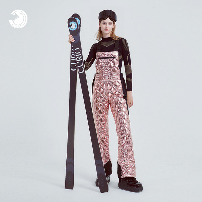 CURIO滑雪背带裤单板双板菱格纹时尚修身亮粉色白鹅绒保暖羽绒裤,淘宝优惠券,粉丝福利购,淘宝优惠卷