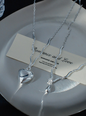 甜美波浪爱心水滴项链女百搭时尚法式简约气质优雅锁骨链时尚配饰