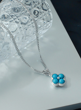 韩系仿绿松石四叶草项链女轻奢感小众气质锁骨链幸运花朵配饰