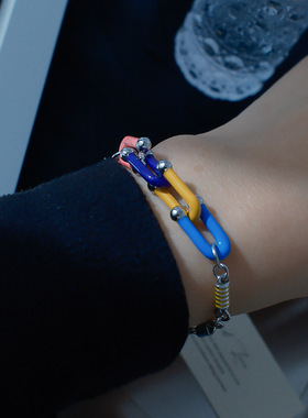 冷淡风珐琅彩色马蹄手链ins风个性感小众滴釉小蛮腰串珠手饰