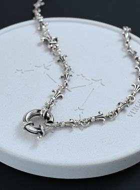 哥特风鸢尾花项链女毛衣链感轻奢小众船锚锁骨链朋克嘻哈配饰