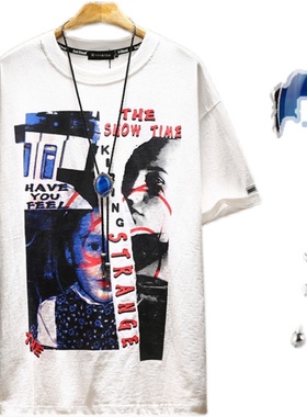 日韩土酷嘻哈蓝色条纹大宝石项链