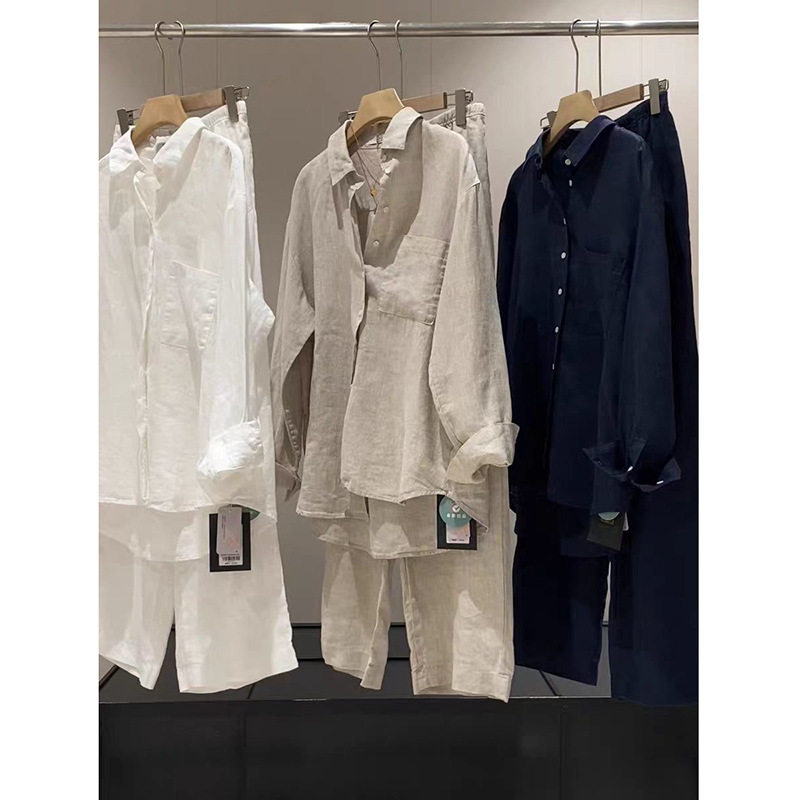 夏装搭配一整套今年流行时尚polo领长袖亚麻棉麻衬衫阔腿裤套装女,淘宝优惠券,粉丝福利购,淘宝优惠卷