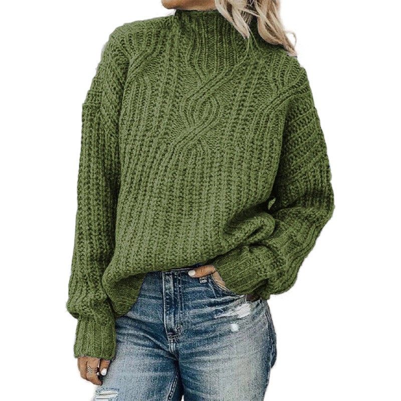 欧美毛衣女士高领麻花针织上衣套头衫跨境亚马逊,淘宝优惠券,粉丝福利购,淘宝优惠卷