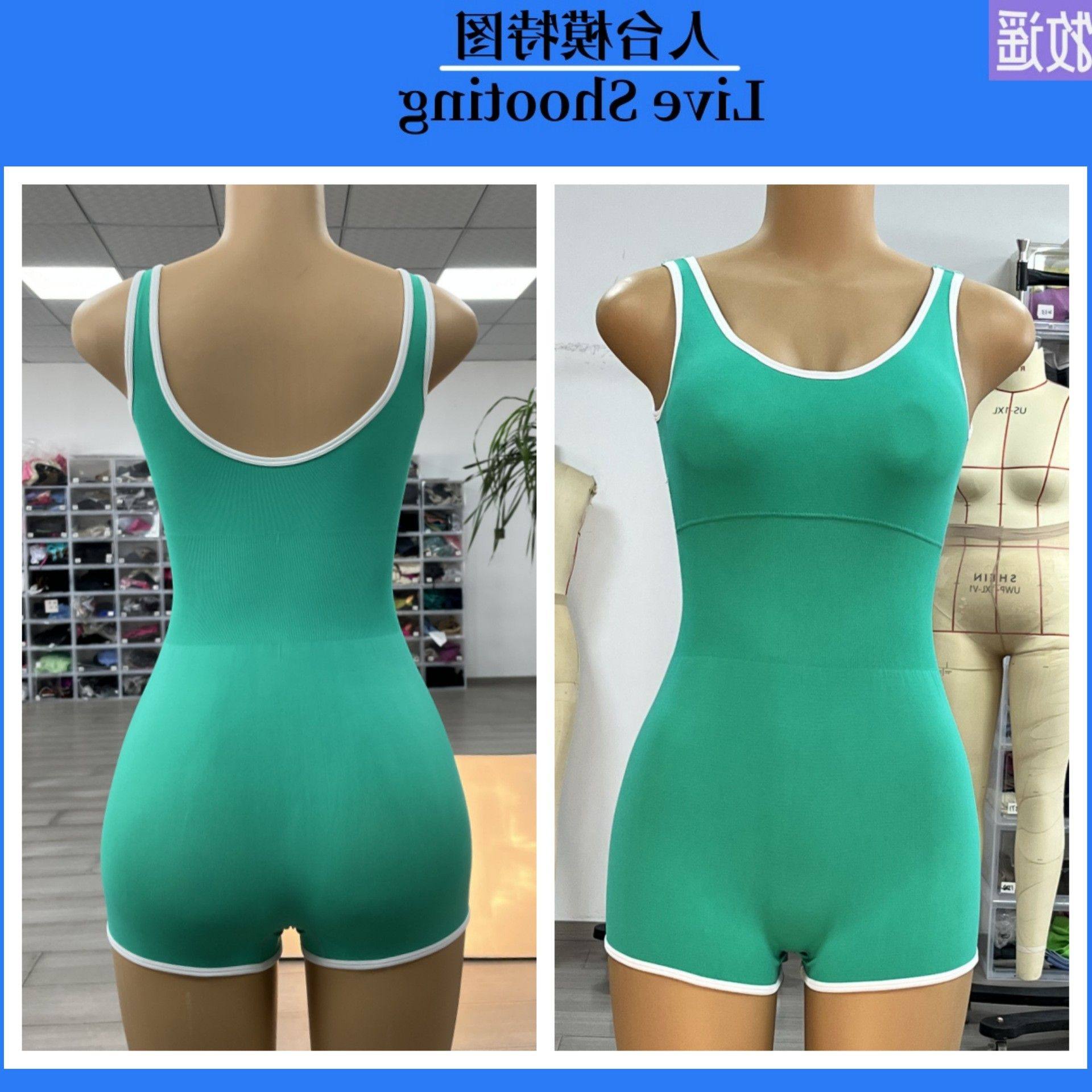 跨境 撞色性感背瑜伽服连体衣短裤含胸垫收腰背心运动健身连体裤,淘宝优惠券,粉丝福利购,淘宝优惠卷