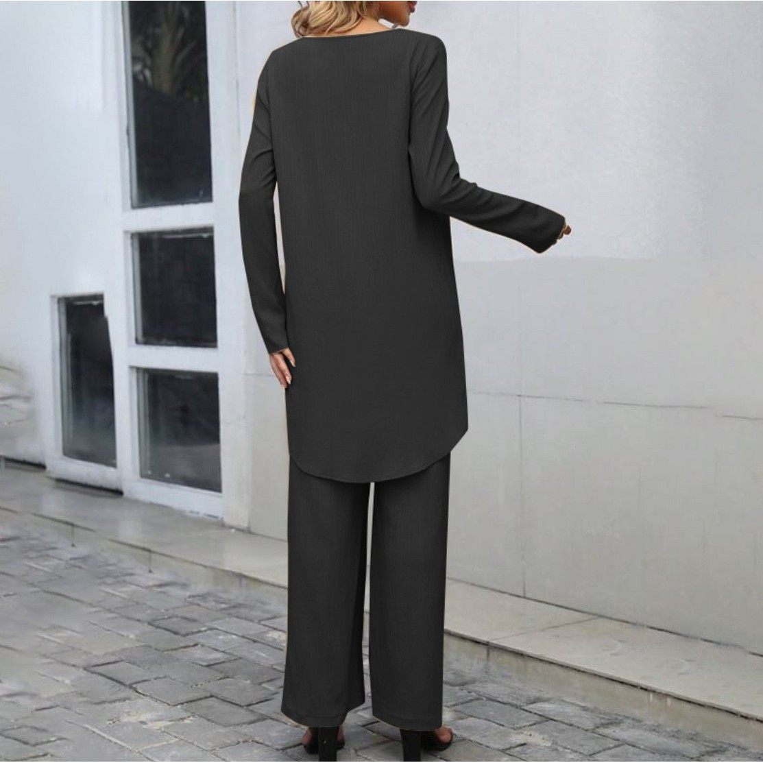 现货欧美新品女装时尚休闲交叉大码不规则长袖套装阔腿裤套装,淘宝优惠券,粉丝福利购,淘宝优惠卷