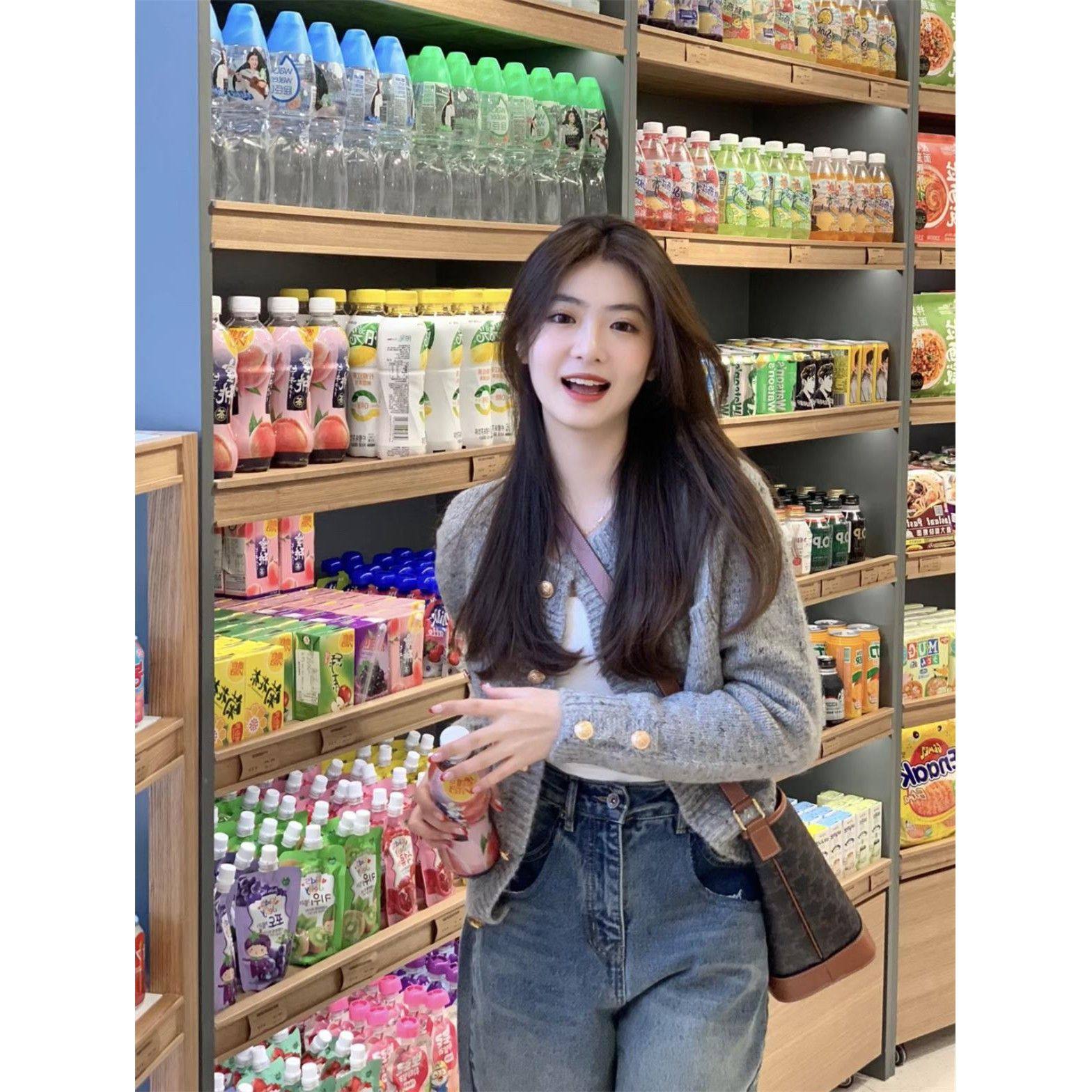 春秋新款灰色小香风软糯针织毛衣开衫外套女宽松慵懒风高级感,淘宝优惠券,粉丝福利购,淘宝优惠卷