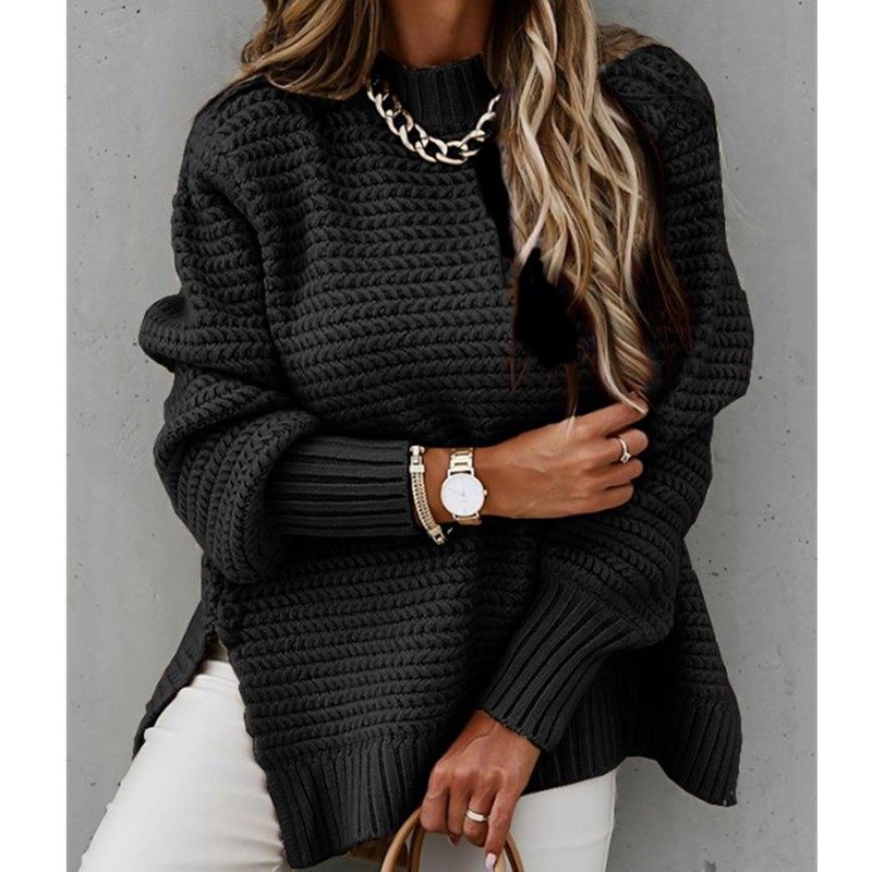 冬季新款欧美女装  半高领纯色束手侧开叉针织毛衣,淘宝优惠券,粉丝福利购,淘宝优惠卷