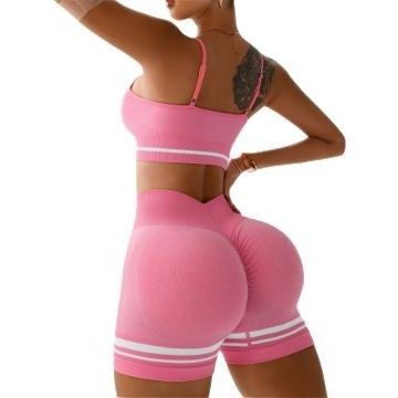 跨境新品文胸套装无缝拼色双肩带聚拢背心紧身健身跑步运动短裤,淘宝优惠券,粉丝福利购,淘宝优惠卷