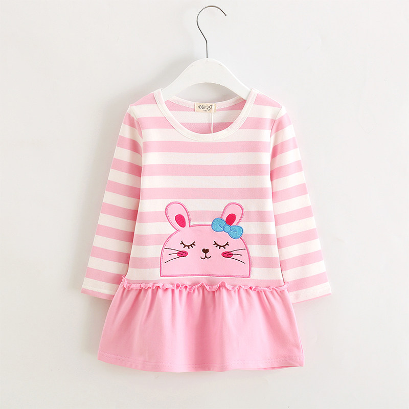 女童t恤长袖春秋童装新款条纹宝宝t恤裙童装拼接儿童上衣裙纯棉潮,淘宝优惠券,粉丝福利购,淘宝优惠卷