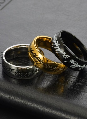 北欧美魔戒指环王潮男个性钛钢影视周边可转动魔纹帅气戒指不掉色