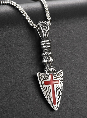 欧美跨境嘻哈痞帅十字架吊坠男士钛钢新维京长矛不锈钢项链不掉色