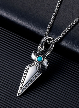 跨境北欧维京符文蛇头匕首吊坠不掉色男士高级感钛钢蛇箭头项链男