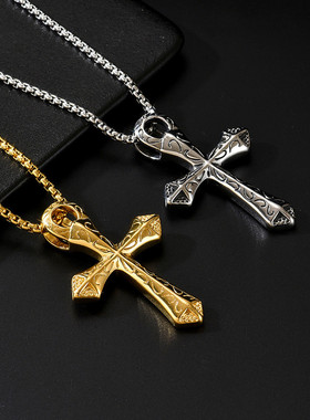 跨境热销东南亚维京花纹十字架项链男士复古潮酷嘻哈小众图腾吊坠