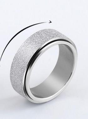 韩版金色磨砂转动戒指男