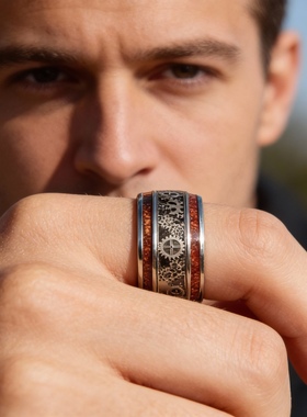 300斤男款特大号戒指木纹齿轮机械加宽10毫米大码16-38号光面