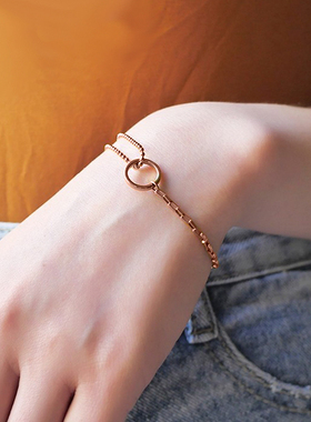 加长版胖妹妹玫瑰金色钛钢手链