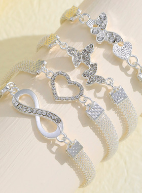 4pcs Foot Chain Bracelets大点钻8字脚链合金脚链蝴蝶脚链4件套