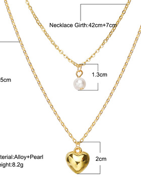 Love Necklace简约复古女饰品创意欧美风多层叠戴珍珠爱心项链