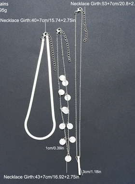 3PCS Choker Necklace时尚锁骨链圆片流苏一字多层项链3件套套装