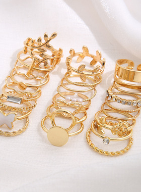 24pcs Ring Sets滴油蝴蝶叶子戒指多关节套装24件套镂空爱心几何