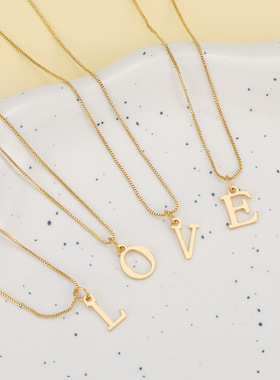 26英文字母项链创意简约盒子链字母吊坠锁骨链Choker Necklaces