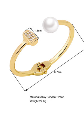 Women Bracelet欧美夸张个性复古简约气质仿珍珠合金开口手镯饰品