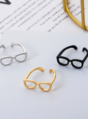 Women Rings Jewelry Gifts迷你小眼镜戒指时尚创意小众设计开口