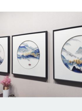 湘绣苏绣客厅餐厅新中式手工刺绣