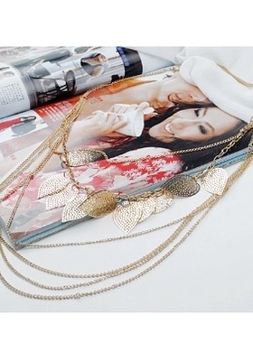 朵朵波西米亚风多层树叶毛衣链