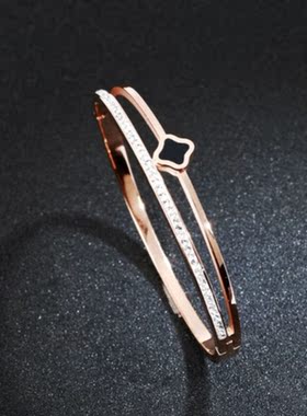 韩版时尚风森系钛钢四叶草手镯