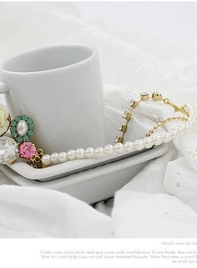 韩版饰品时尚风多层珍珠水钻手链