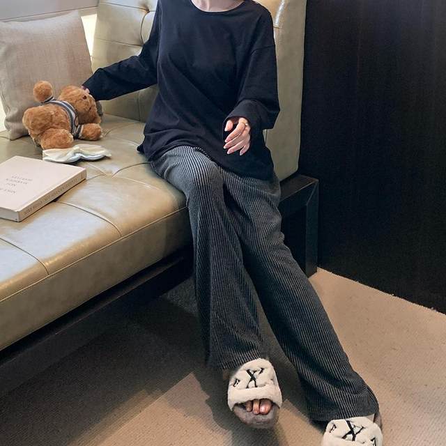 Lazy ladies pajama pants trousers spring and autumn pure cotton trousers casual plus size 220 catties can be worn outside air conditioning pajama pants