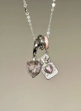 恋爱卡牌新款吊坠爱心项链时尚塔罗时尚高级小众锁骨链女