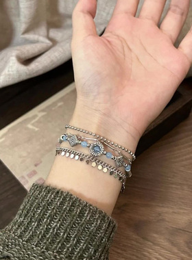 「洛神赋图」异域复古风多层蓝色流苏手链2024新款精致古风手饰女