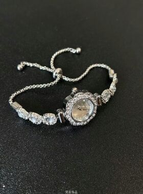 古着vintage满钻抽拉绳可调节手表轻奢复古气质手链通勤百搭手饰