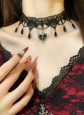 反派甜心 万圣节爱心十字架白色蕾丝choker颈带脖子项圈配饰项链