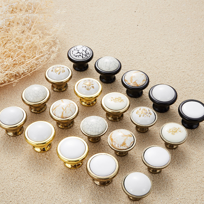 拉手陶瓷田园仿古裂纹欧式金色现代简约衣橱柜门厨房柜子抽屉把手,淘宝优惠券,粉丝福利购,淘宝优惠卷