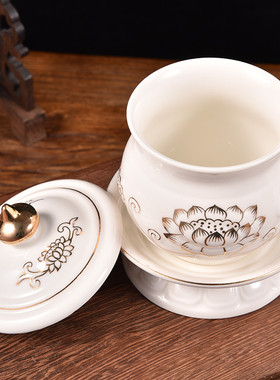 陶瓷家用室内浮雕描金莲花净水杯