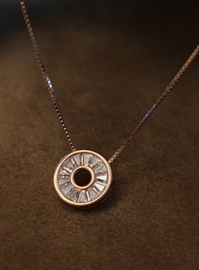 通勤玫瑰金粉锆石项链好运甜甜圈好运项链S925通体纯银项链饰品