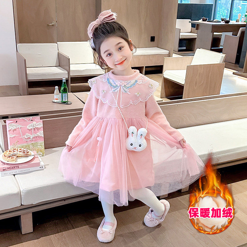 女童披肩连衣裙秋冬季洋气加厚儿童水貂绒女孩公主裙加绒宝宝裙子,淘宝优惠券,粉丝福利购,淘宝优惠卷